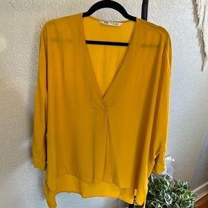 Zara Goldish Yellow Flowy Blouse